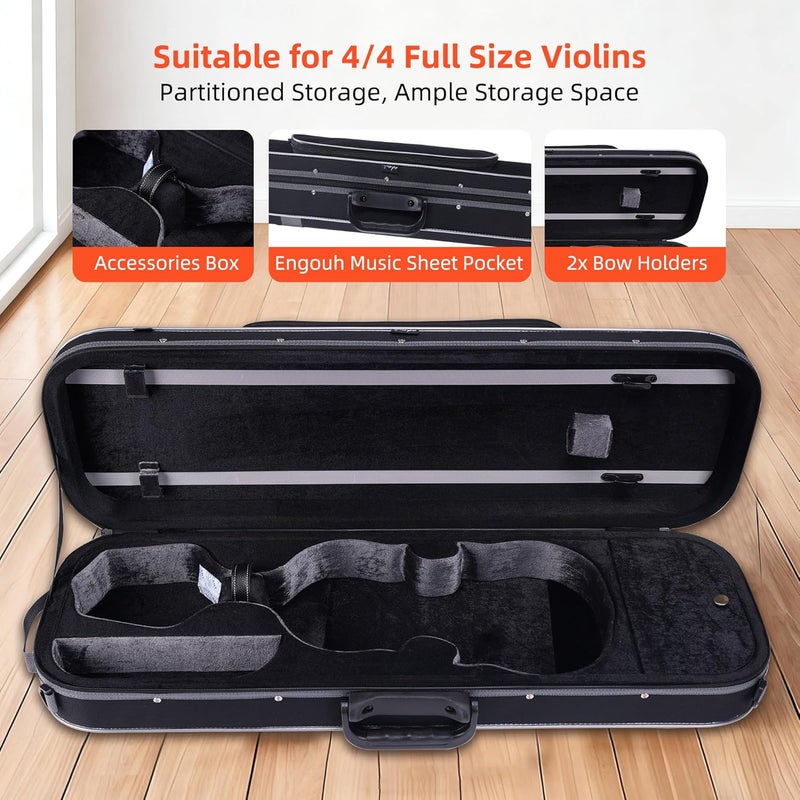 ADM Violin Case 4/4 Full Size Sturdy Oblong Violin Hard Case Super Lightweight Portable Hard-Shell with Carrying Straps Travel Carrying Bag for Beginners, Black - Image 4